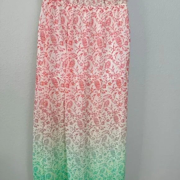 Old Navy Green and Pink blouson Tiered Maxi Dress sleeveless holiday S - Picture 8 of 11